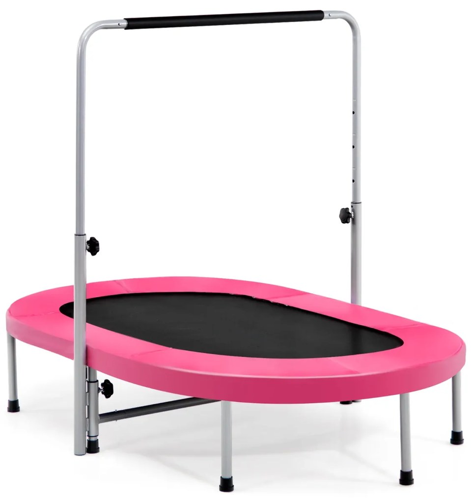 Trampolim para 2 pessoas com alça ajustável em altura Mini trampolim 154 x 90 x 92 -132 cm Rosa