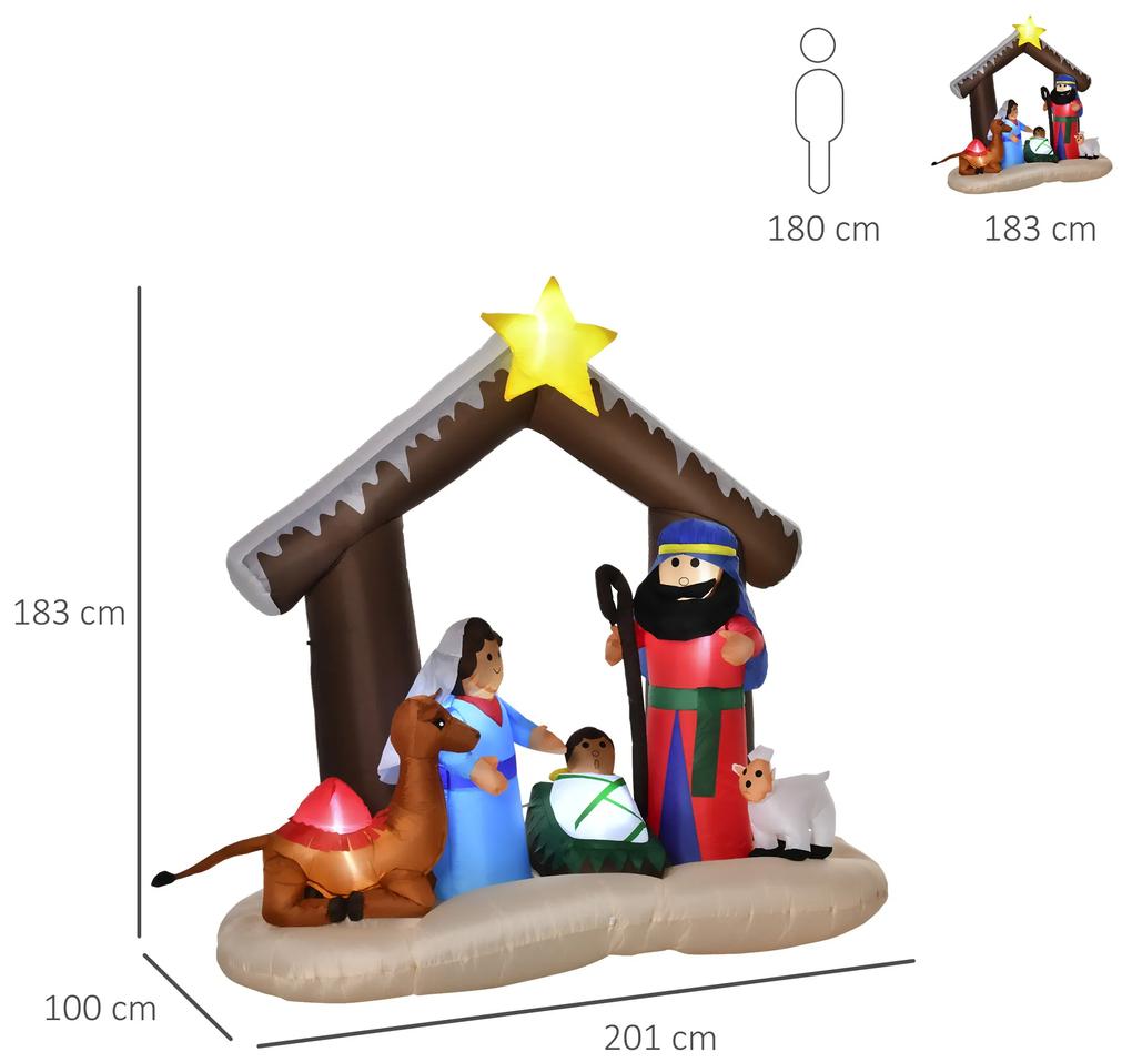Decoração Inflável de Natal 183cm com Luzes LED Inclui Inflador Nascimento de Jesús para Festas Jardim Exterior 201x100x186cm Multicor