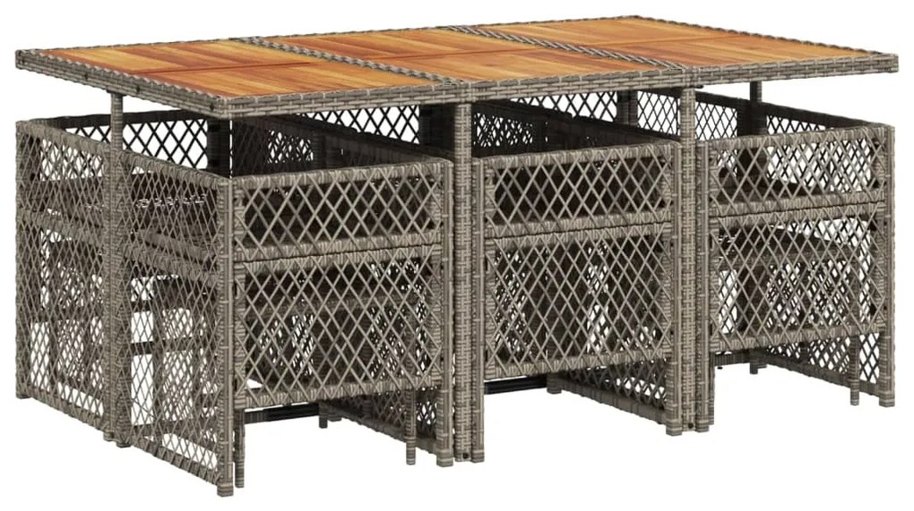 11 pcs conjunto jantar p/ jardim c/ almofadões vime PE cinzento