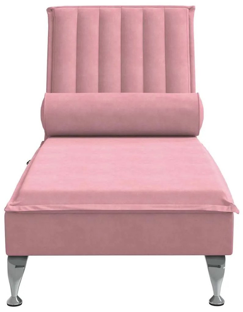 Chaise lounge de massagem com rolo veludo rosa