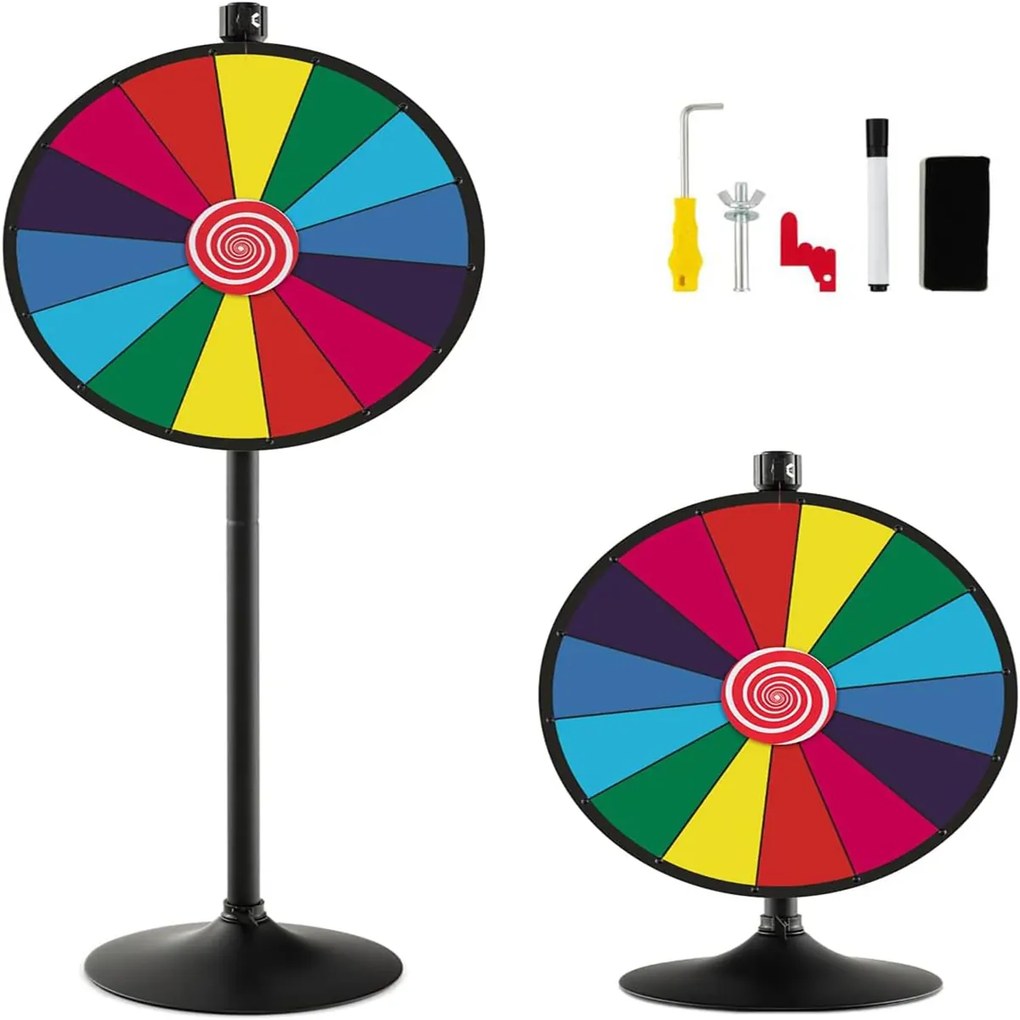 Roda de sorte giratória de 24" 60 cm Altura ajustável 80/148 cm Roda da sorte de uso duplo com suporte para marcador para jogos, eventos, feiras