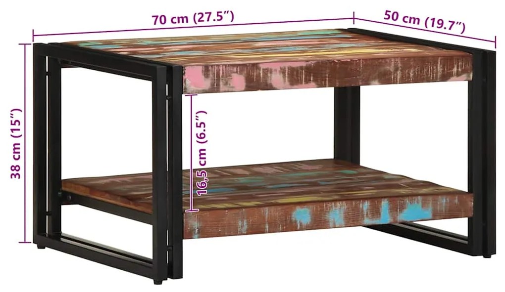 Mesa de centro multicor 70x50x38 cm madeira maciça recuperada