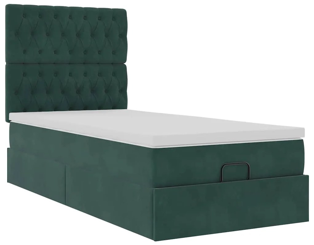 Estrutura de cama otomana colchões 90x200cm veludo verde escuro