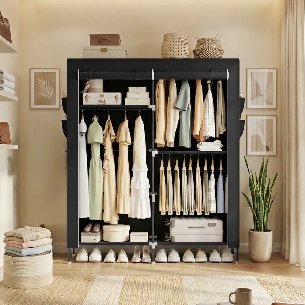 Guarda roupa  45 x 127 x 180 cm, em tecido e plástico com bolsos laterais preto