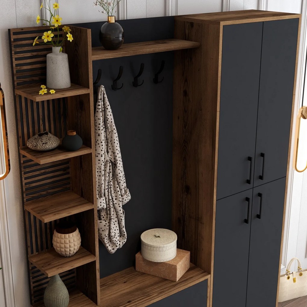 Hall Stand Viyana DA – Nogueira e Antracite – 150x200x35 cm