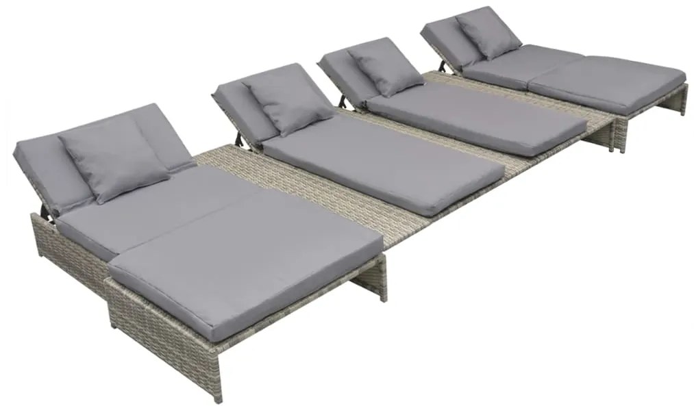 5 pcs conjunto lounge de jardim c/ almofadões vime PE cinzento