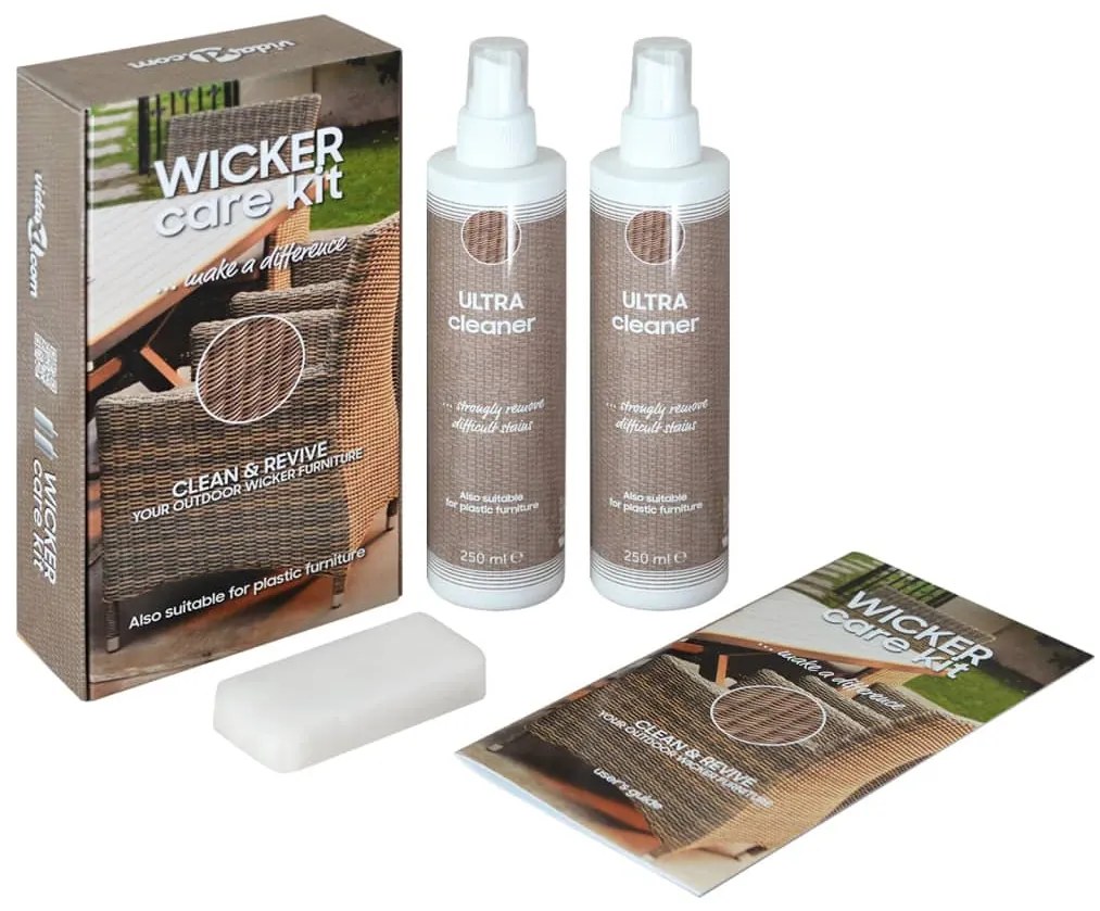 vidaXL Kit limpeza p/ móveis de jardim de vime e textilene 2x250 ml