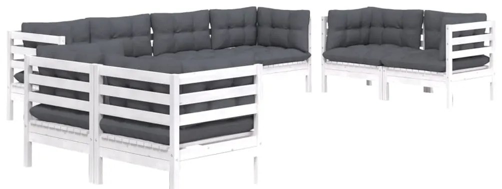 8 pcs conjunto lounge de jardim c/ almofadões pinho maciço