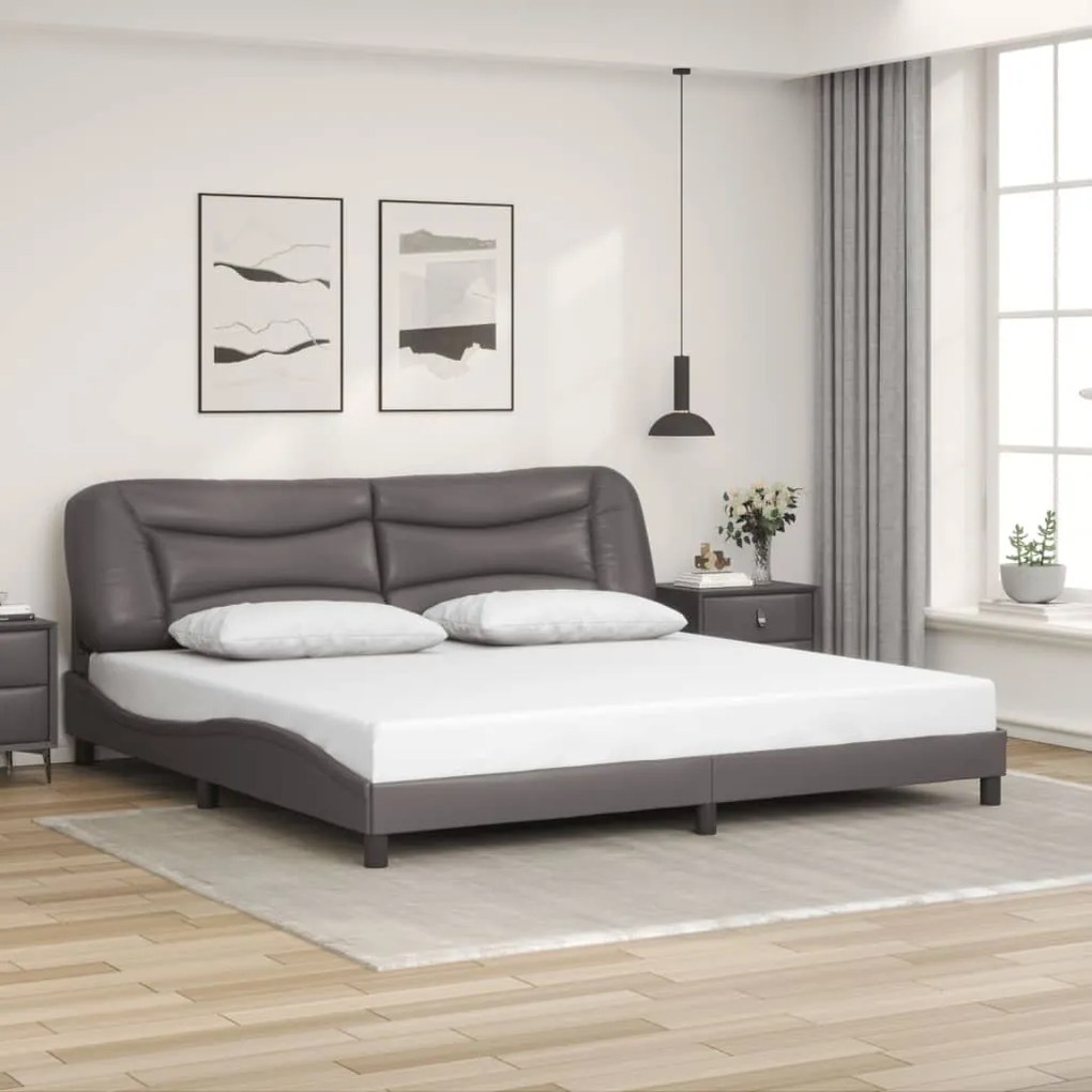 vidaXL Estrutura cama c/ cabeceira 200x200cm couro artificial cinzento