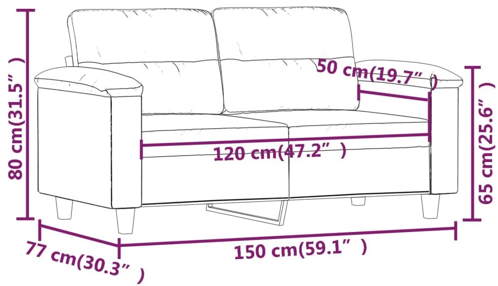 Sofá de 2 lugares 120 cm tecido de microfibra cinzento-claro
