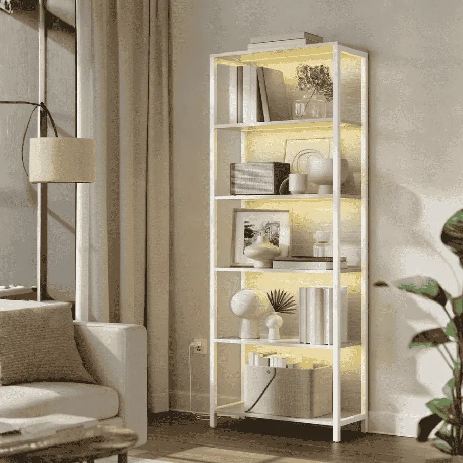 Estante com 6 prateleiras e iluminação 30,3 x 60 x 178,6 cm bege natural