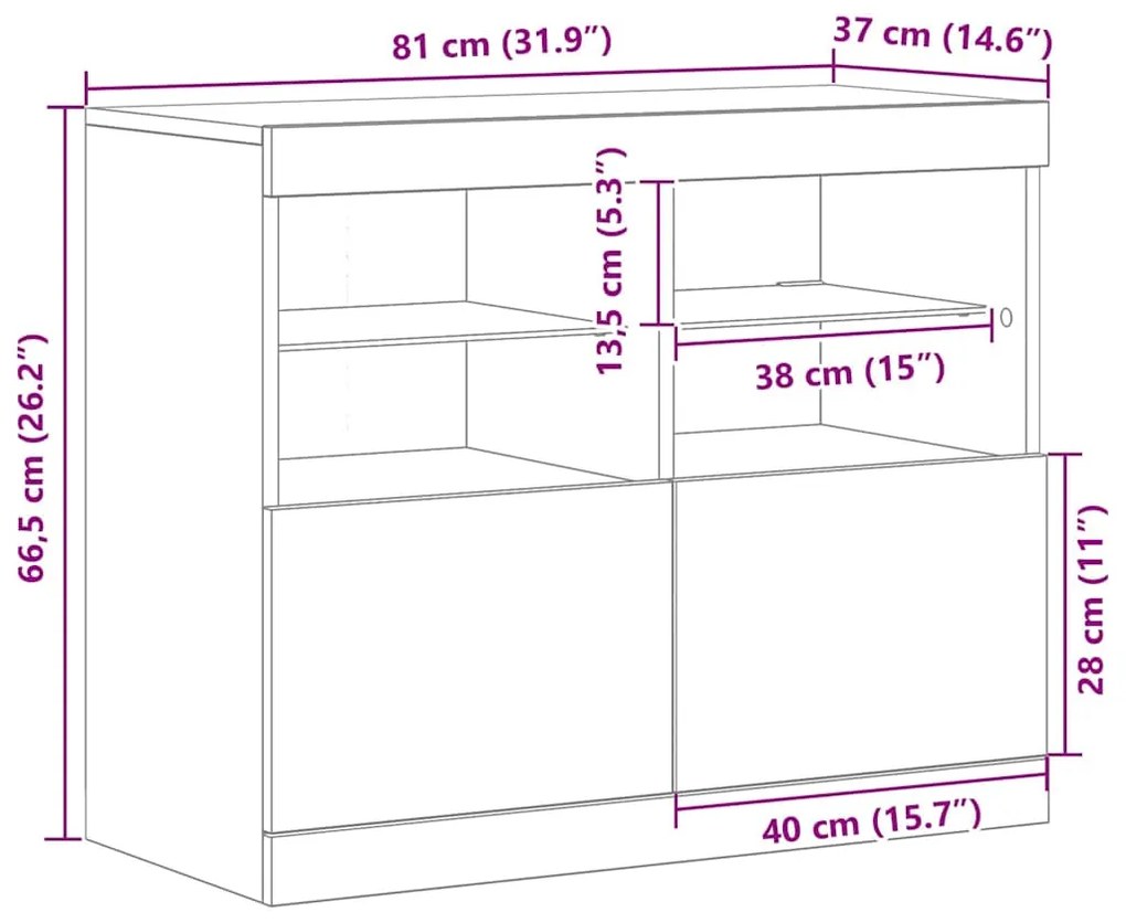 Buffet com Luzes LED Carvalho Artesanal 81x37x67 cm