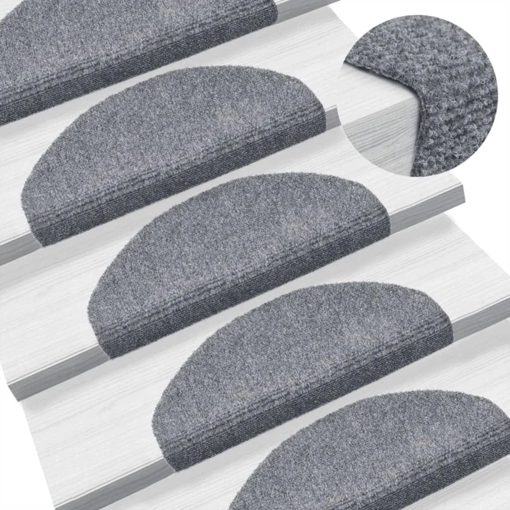 vidaXL Tapetes de escada autoadesivos 10 peças 65x21x4 cm cinza claro semicircular grande