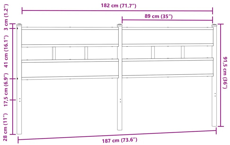 Cabeceira de cama 180cm derivados madeira/aço carvalho castanho