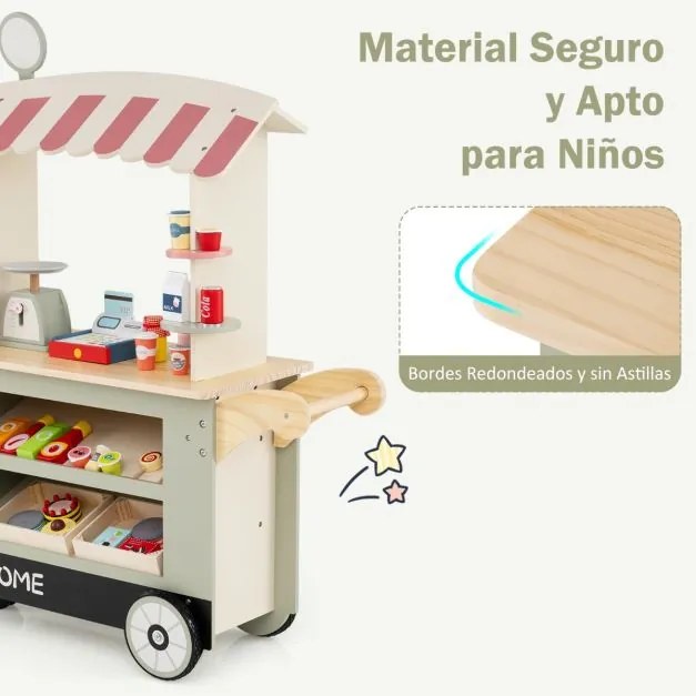 Banca de comida e guloseimas para crianças 75 cm x 30 cm x 100 cm a partir dos 3 anos Carrinho com máquina POS Estante para bebida Verde