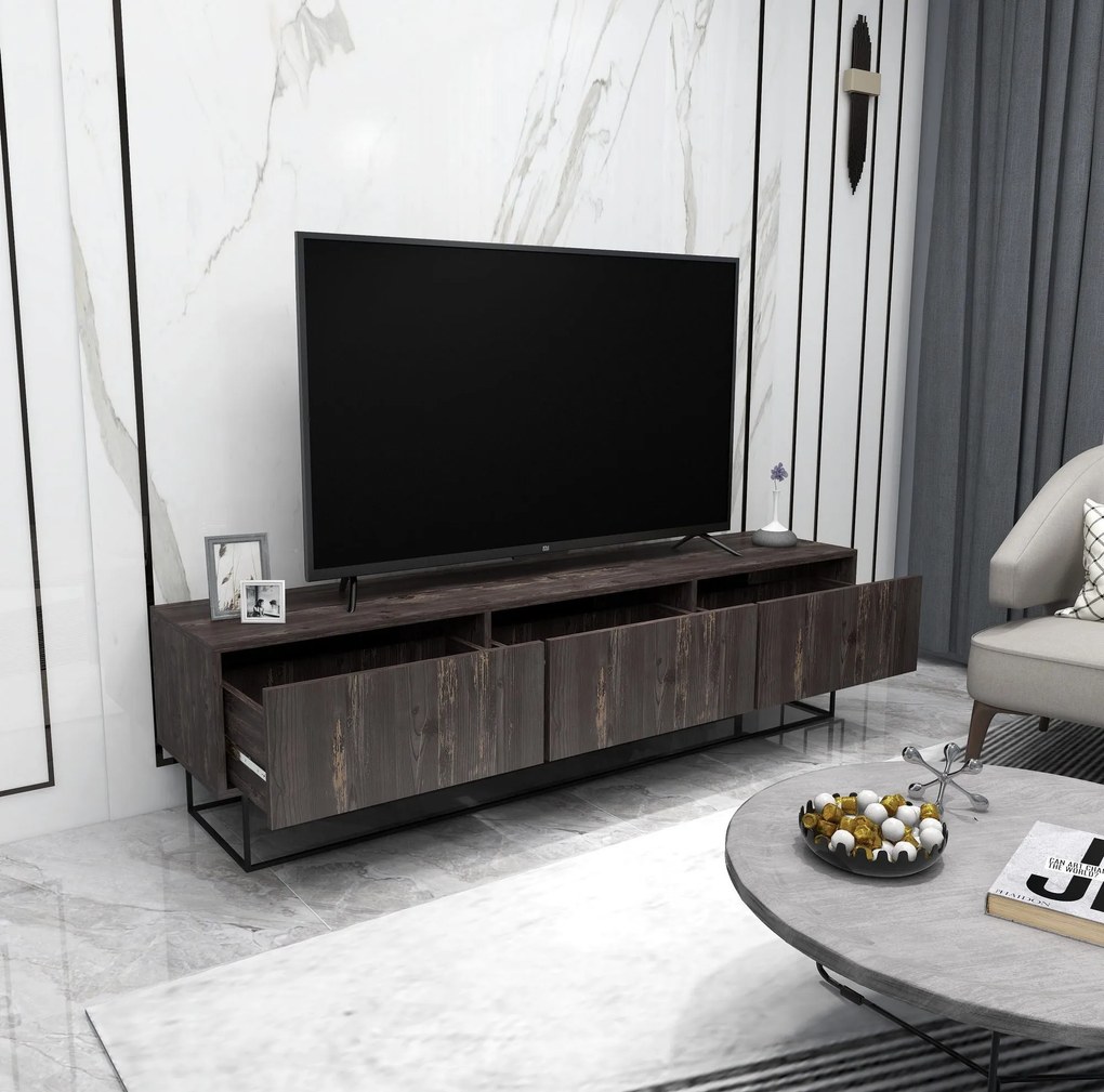 Móvel TV Kordon – Castanho Escuro e Preto – 180x50x40 cm