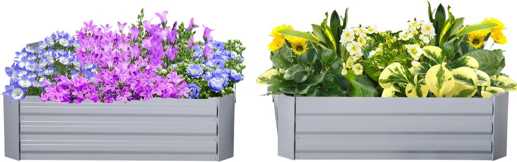 Conjunto de 2 floreiras de jardim, 100 x 100 x 30 cm - chapa de aço ondulada cinzenta