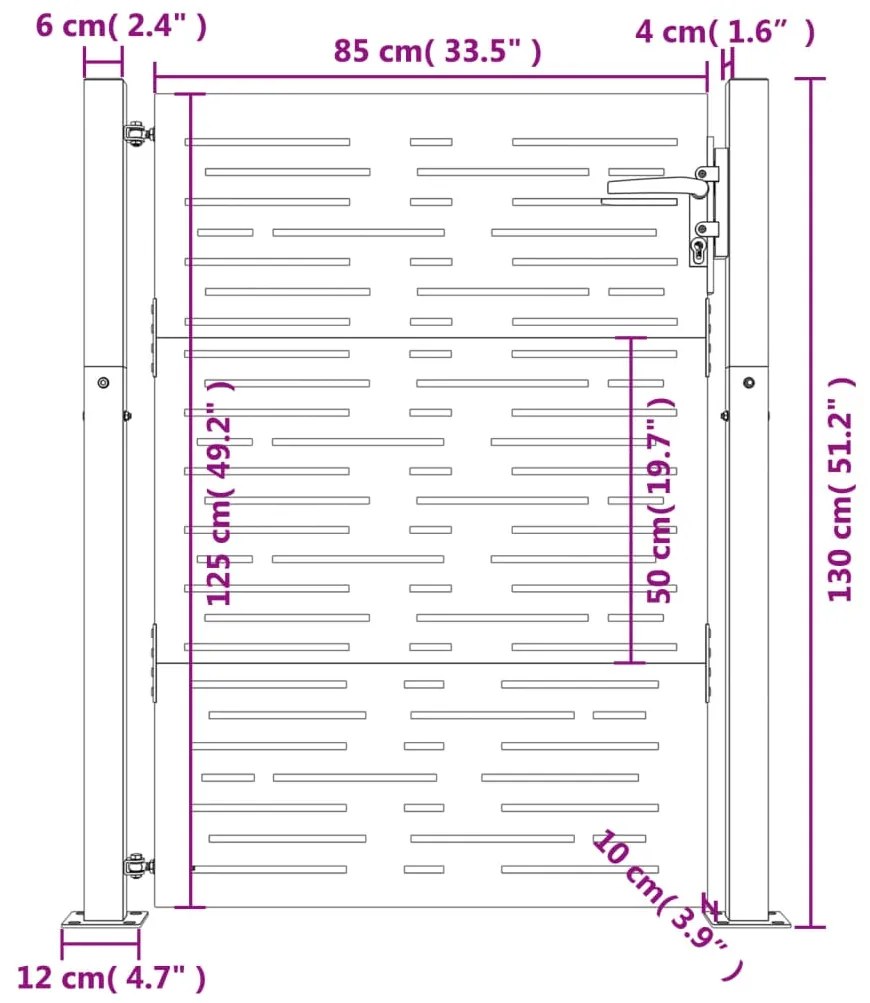 Portão de jardim 105x130 cm aço corten design quadrados