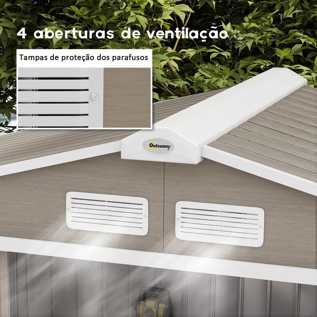 Abrigo de Jardim Metálico Modello Legno – 213x130x185 cm, 2 Portas de