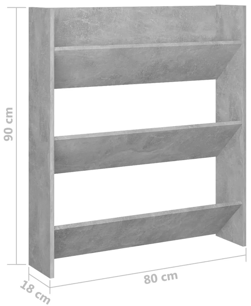 Sapateiras de parede 2 pcs 80x18x90 cm contrapl. cinza cimento