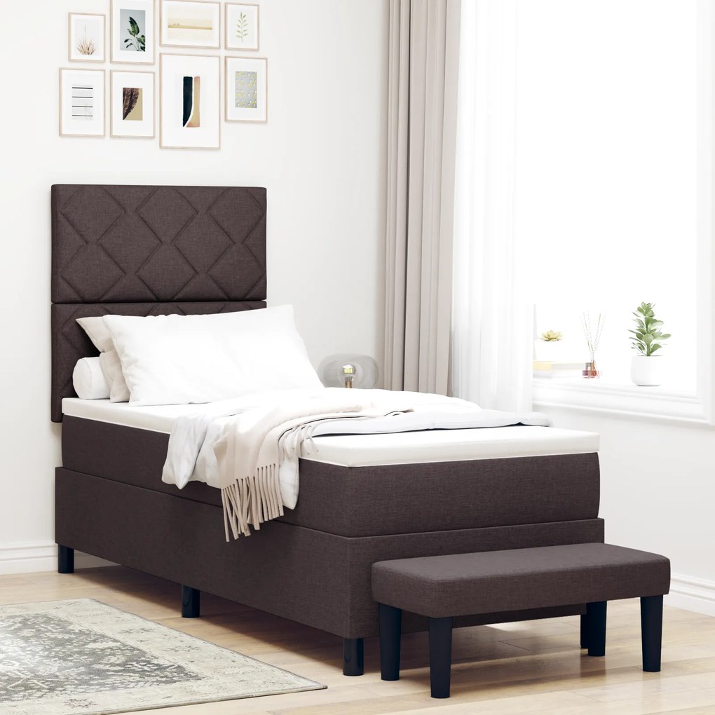 vidaXL Cama Box com Colchão e Banco Castanho Escuro 80x200 cm Tecido