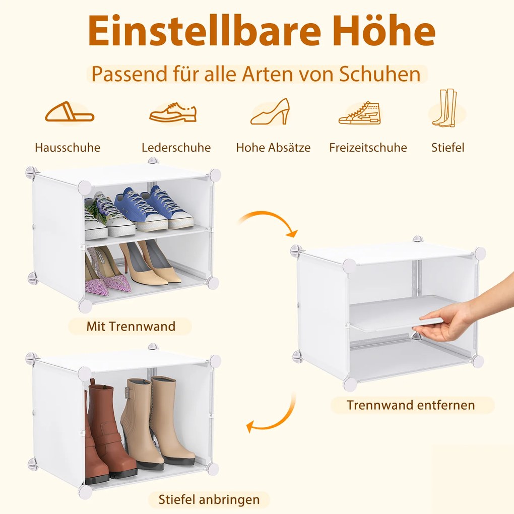 Sapateira DIY 124 x 32 x 125 cm com 12 compartimentos para 48 pares de sapatos e botas, armário organizador de sapatos de plástico, branco