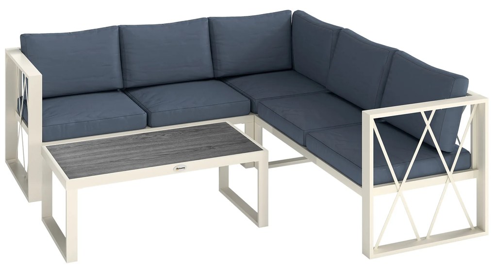 Outsunny Conjunto de Jardim de 4 Peças em Forma de L com 2 Sofás Sofá de Canto com Assento Ajustável e Mesa de Centro Bege e Cinza | Aosom Portugal