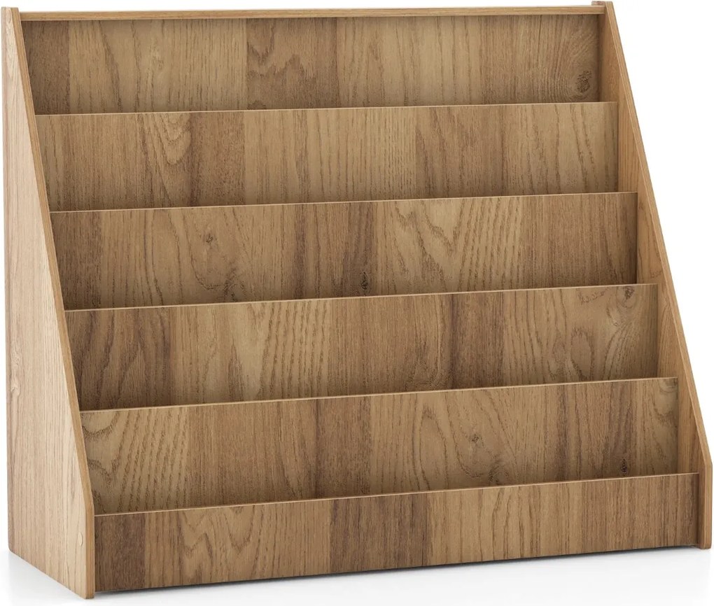 Estante infantil 91 x 38 x 76,5 cm de 5 níveis com pequeno porta-revistas para quarto infantil, sala de estar ou creche Natural