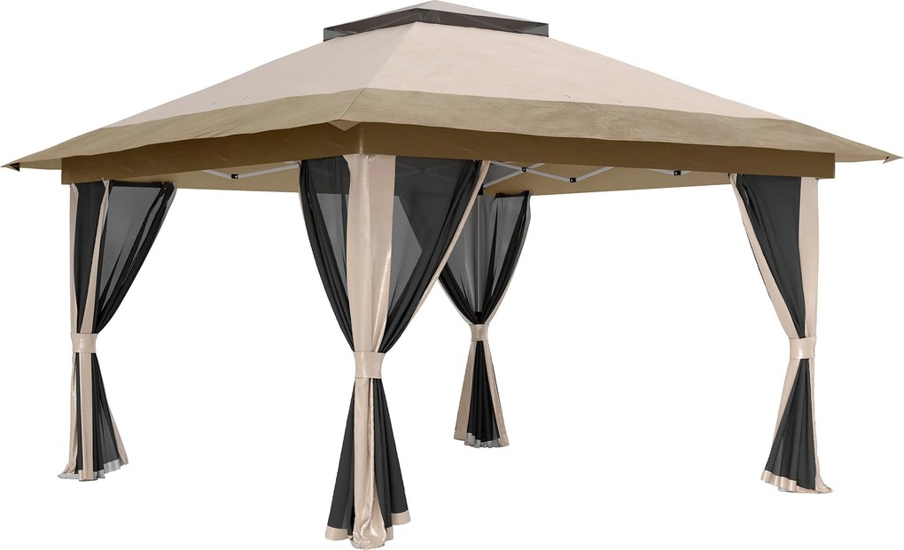 Outsunny Tenda Dobrável 3,6x3,6 m com Laterais de Rede UPF50+ Altura Ajustável Bolsa com Rodas e Sacos de Areia Bege | Aosom Portugal