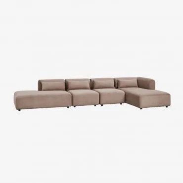 Sofá Modular Chaise Longue De Canto Direito De 4 Peças Com Divã Fogler Bombazina Castanho Camel - Sklum