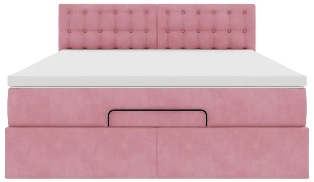 Estrutura de cama otomana com colchão 140x200 cm veludo rosa