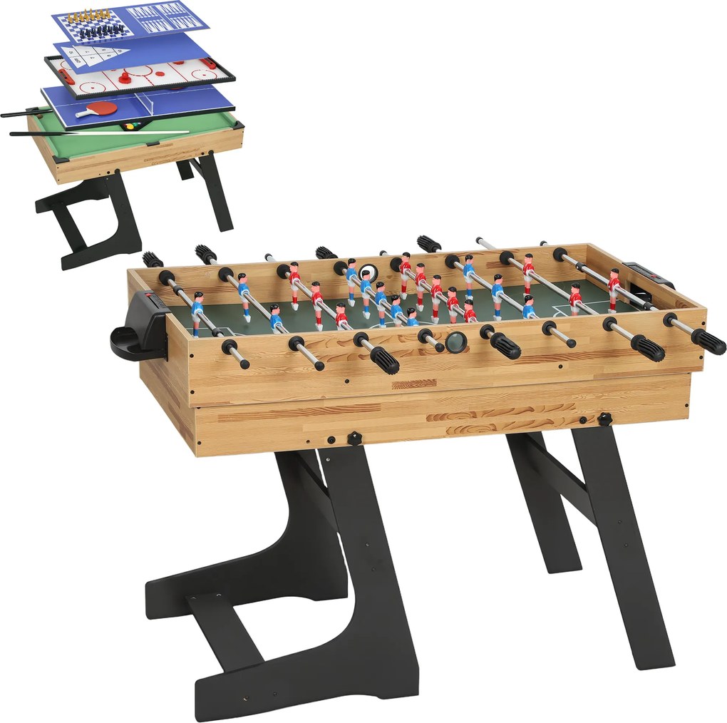 SPORTNOW Mesa Multijogos Dobrável 13 em 1 com Matraquilhos Ping Pong Xadrez Damas B e Acessórios 120x106x82 cm Madeira | Aosom Portugal