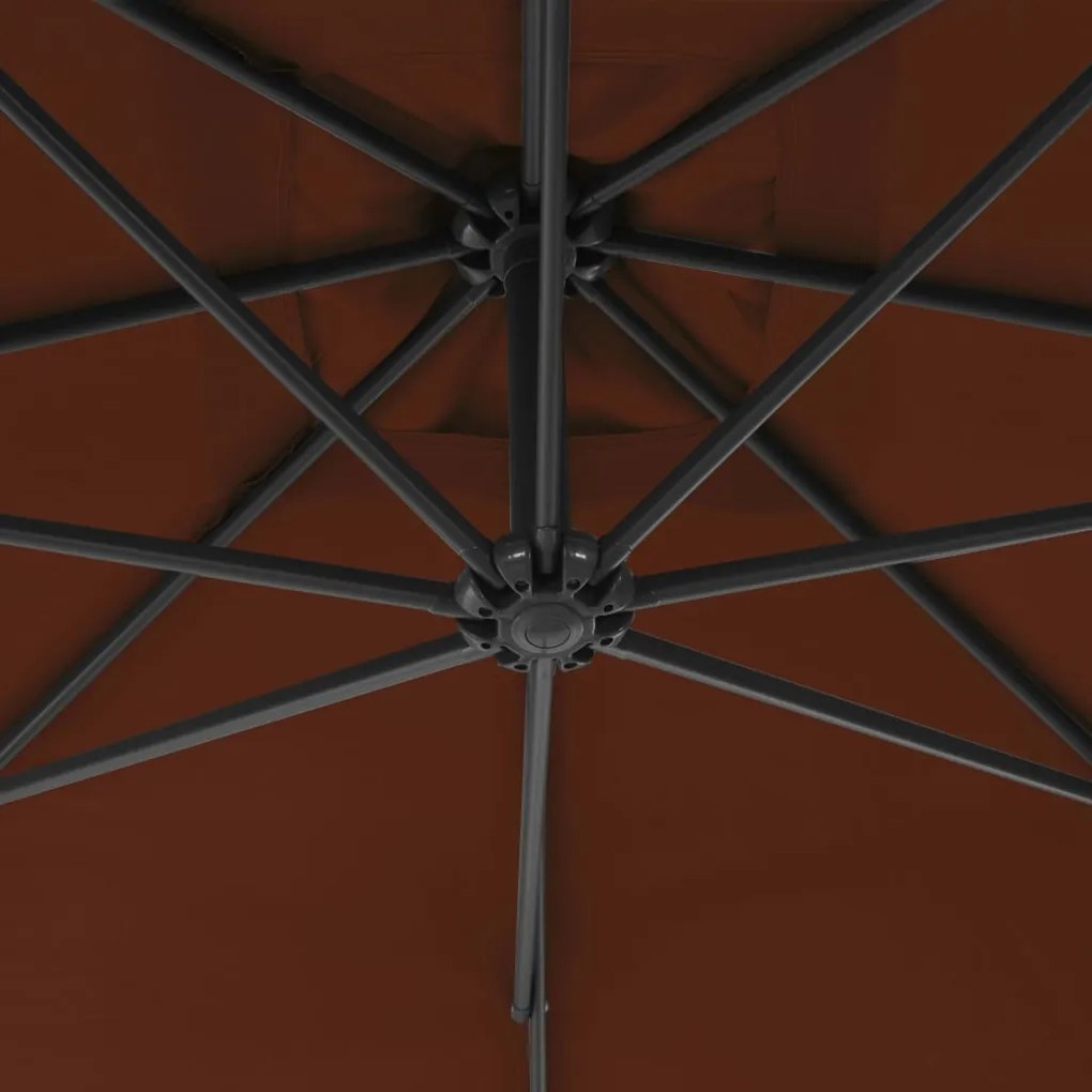 Guarda-sol de jardim cantilever c/ poste de aço 300cm terracota