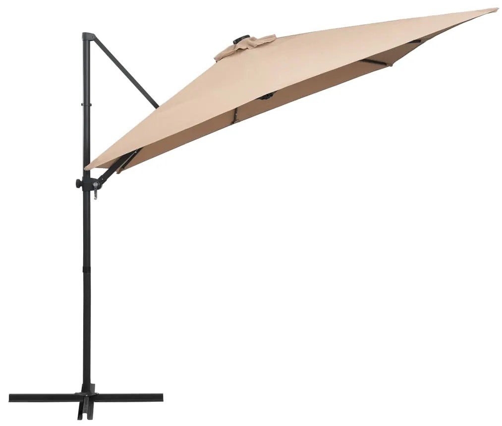 Guarda-sol cantilever luzes LED/poste aço cinzento-acastanhado