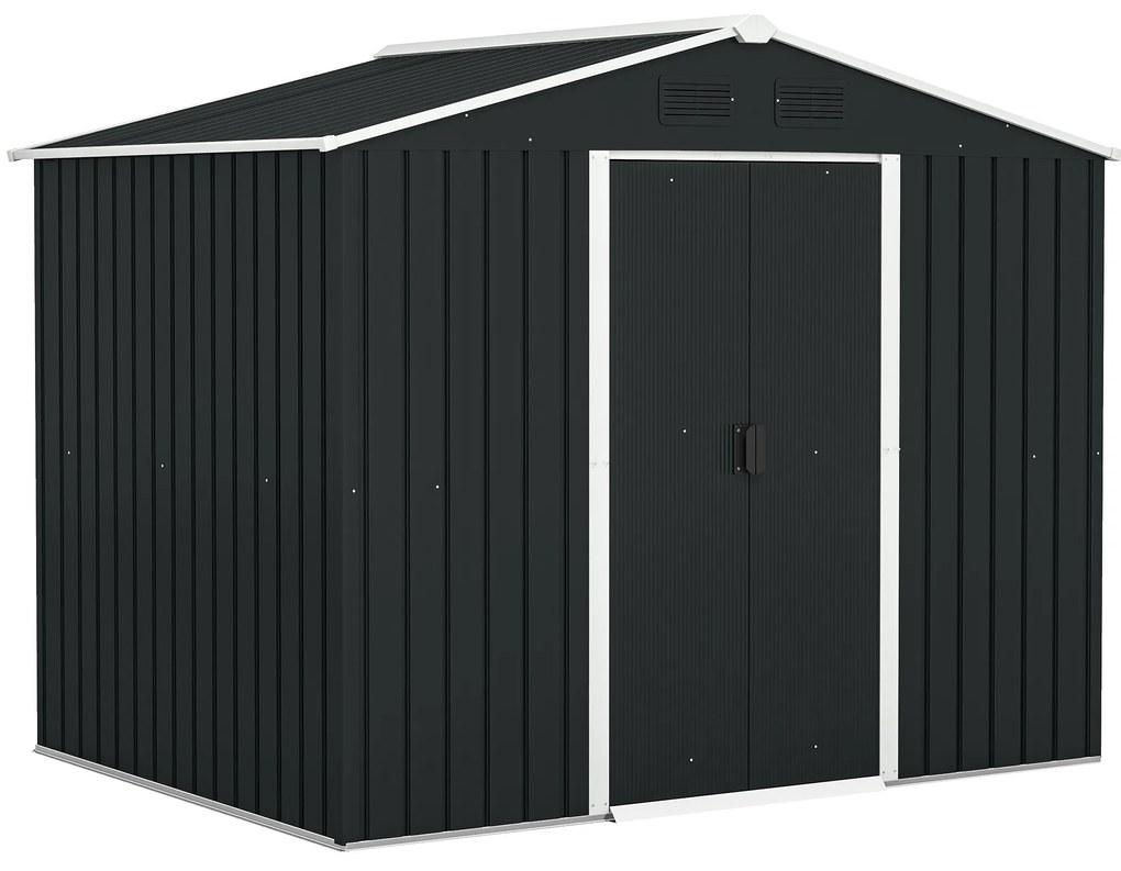 Outsunny Abrigo de Jardim de 3,6 m² 236x174x190 cm para Armazenamento de Ferramentas com Portas e 4 Janelas de Ventilação Cinza | Aosom Portugal