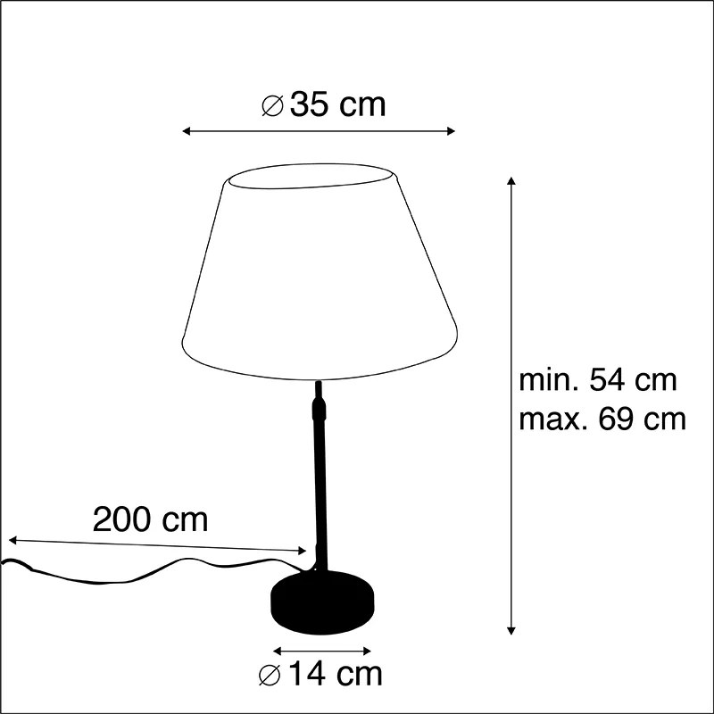 Candeeiro de mesa preto com cúpula plissada creme 35 cm ajustável - Parte Country / Rústico