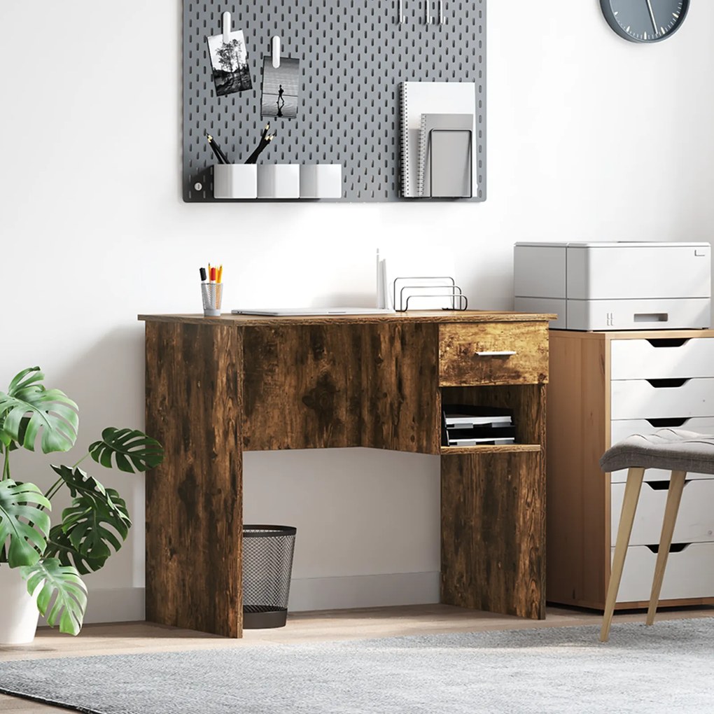 vidaXL Mesa com Armazenamento Carvalho Fumado 90x49.5x75 cm Madeira Engenheirada