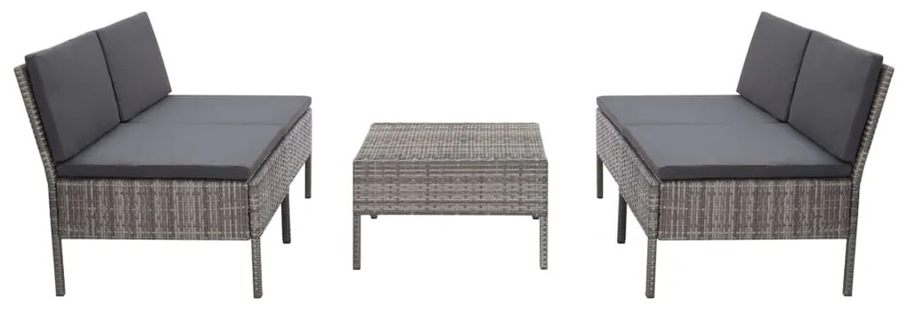 vidaXL 5 pcs conjunto sofás de jardim c/ almofadões vime PE cinzento