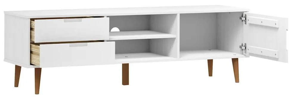 Móvel de TV Eva em Pinho Maciço - Branco - Design Escandinavo