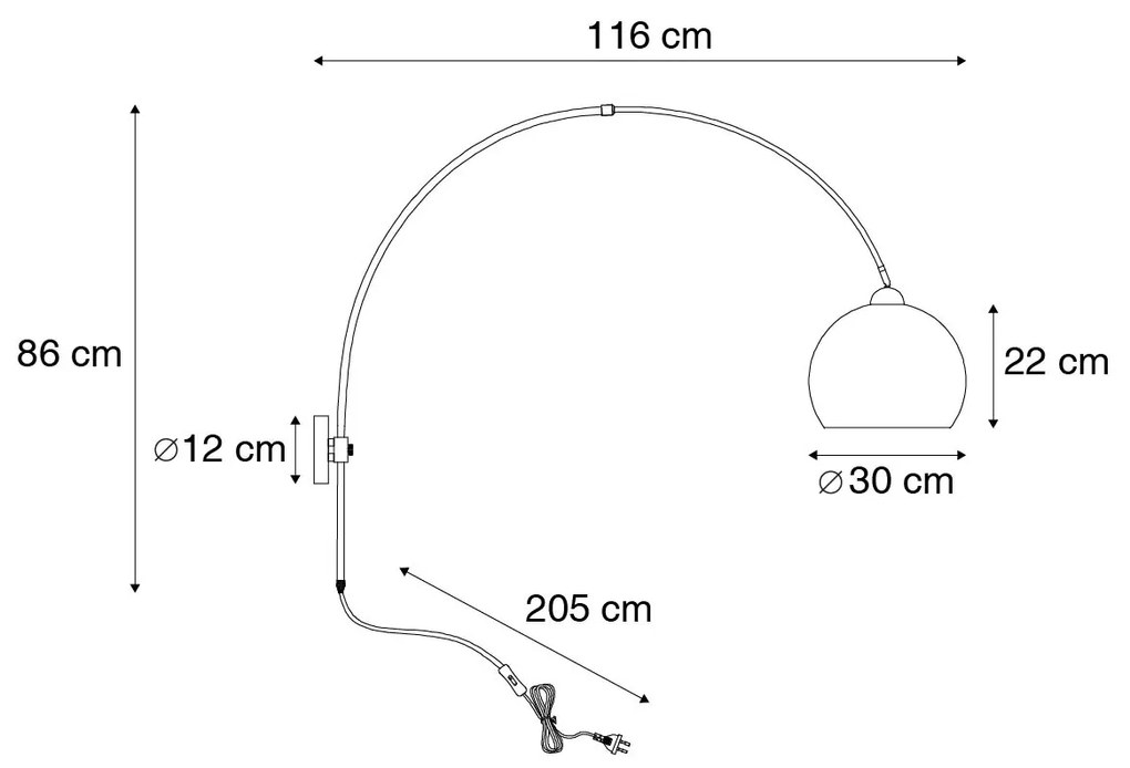 LED Candeeiro de parede inteligente em arco de aço com cúpula branca incl. Wifi A60 - Bow Art Deco,Moderno,Retro