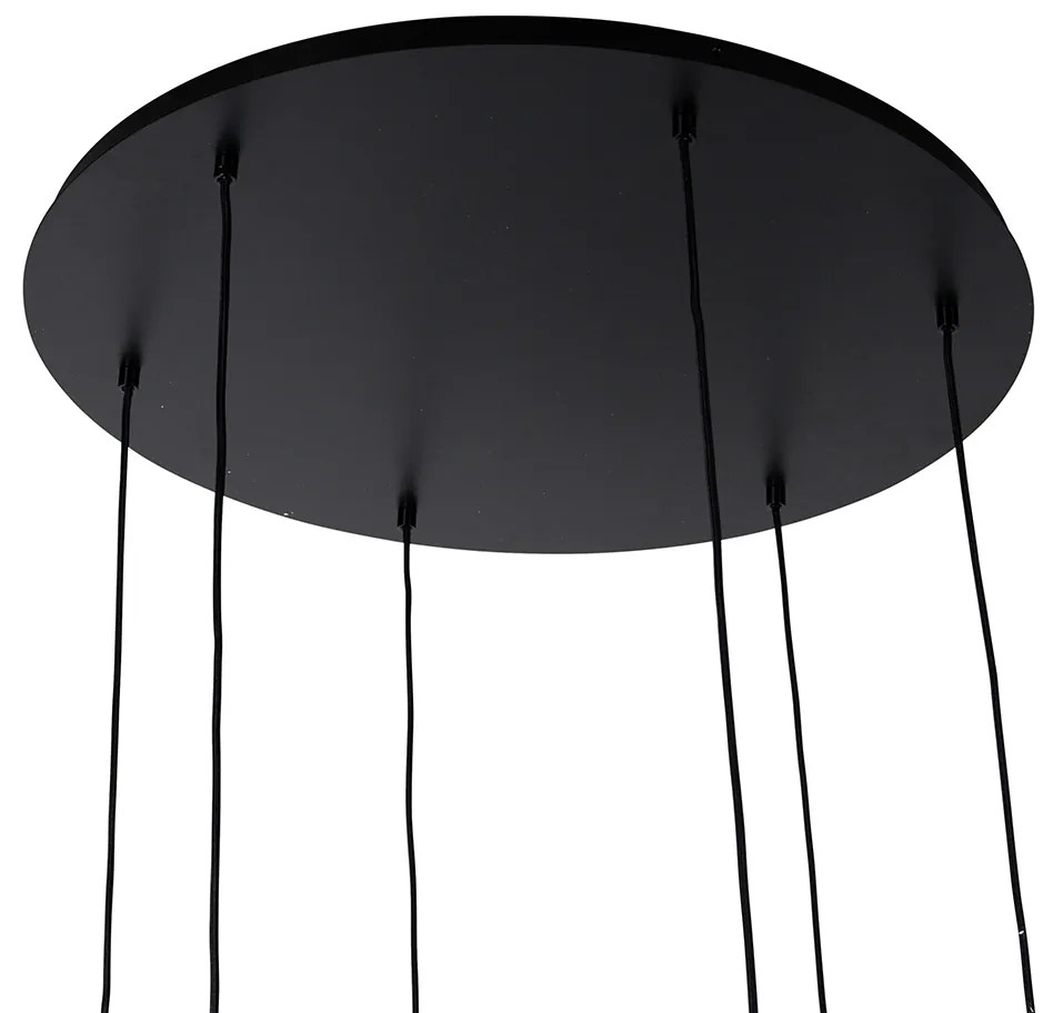 Candeeiro suspenso art déco preto com vidro fumê 6 luzes - Kevin Art Deco