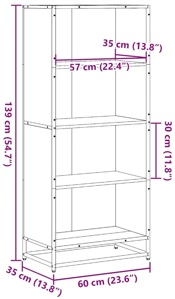 Estante 60x35x139 cm derivados de madeira cinzento sonoma