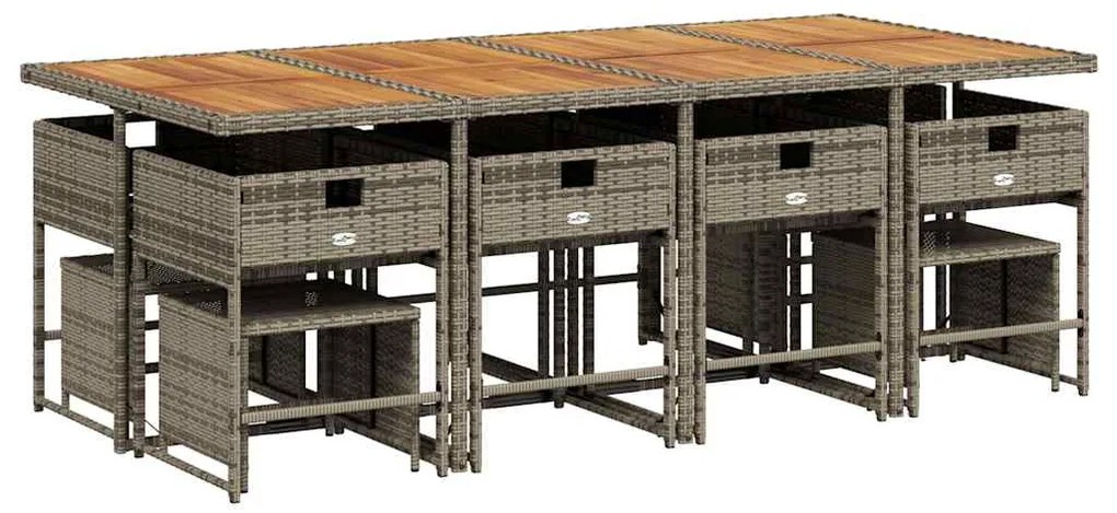 13 pcs conjunto jantar p/ jardim c/ almofadões vime PE cinzento