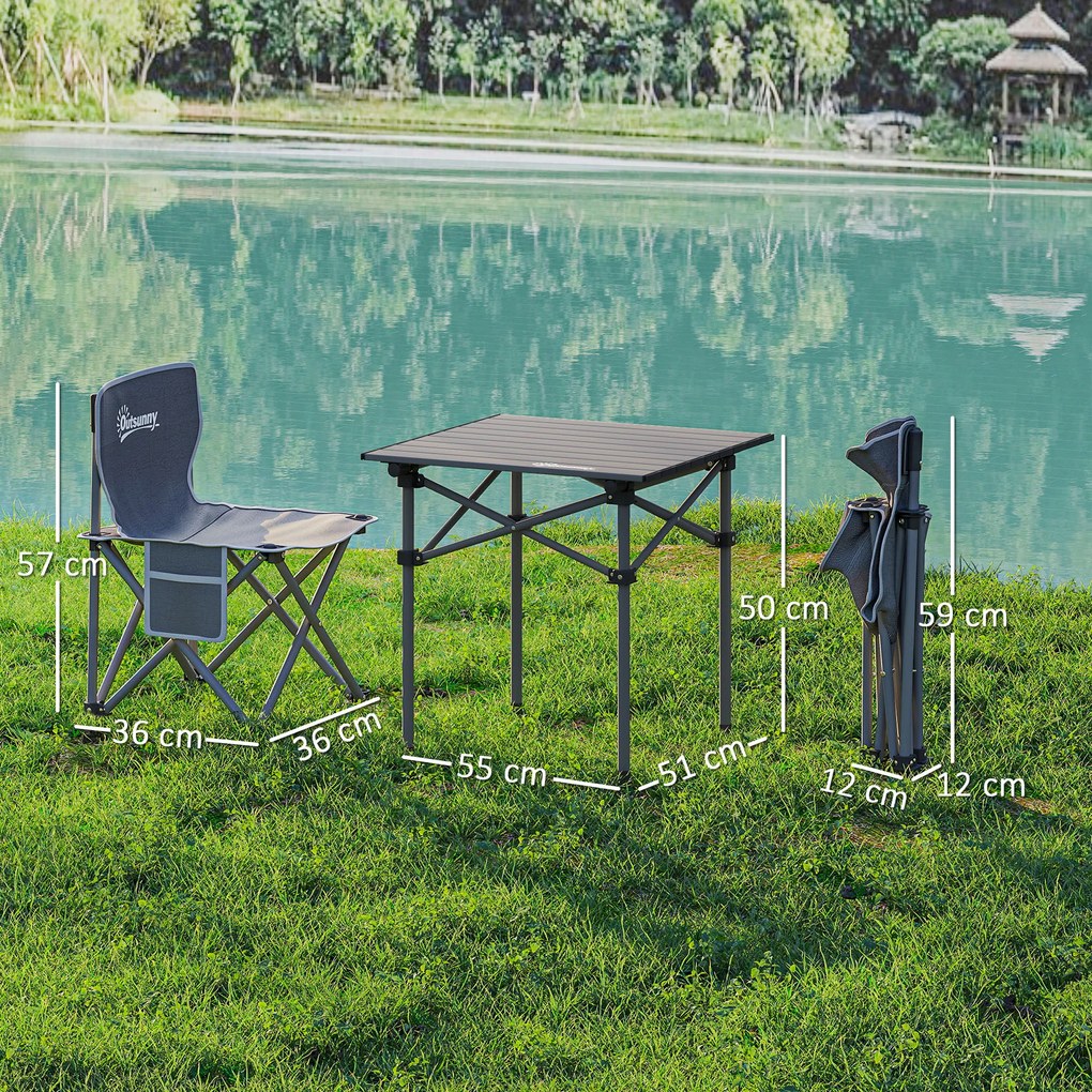 Conjunto de Mesa e Cadeiras de Campismo Dobráveis e Portáteis Inclui 1 Mesa 55x51x50 cm e 4 Cadeiras 36x36x57 cm Cinza Escuro