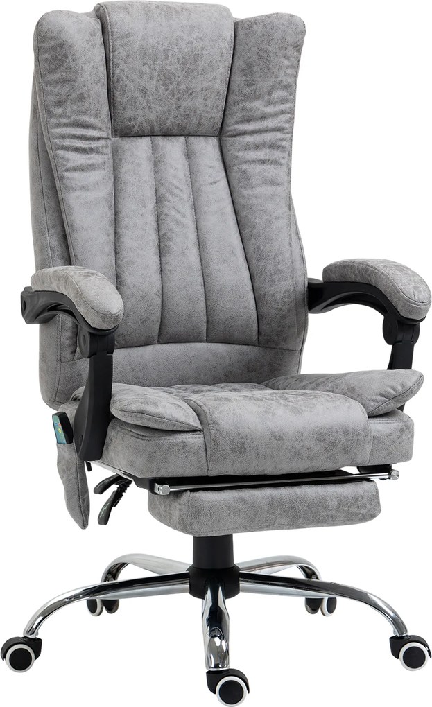 Vinsetto Cadeira de Escritório com 6 Pontos de Massagem 5 Rodas Encosto Reclinável 135º Função de Aquecimento 62x67x113-120 cm Cinza | Aosom Portugal
