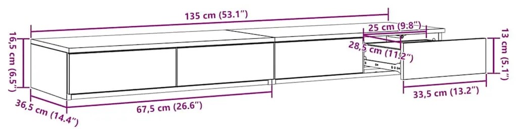 Caixas de Cama vidaXL Cinzento Sonoma 135x36,5x16,5 cm Madeira Derivad
