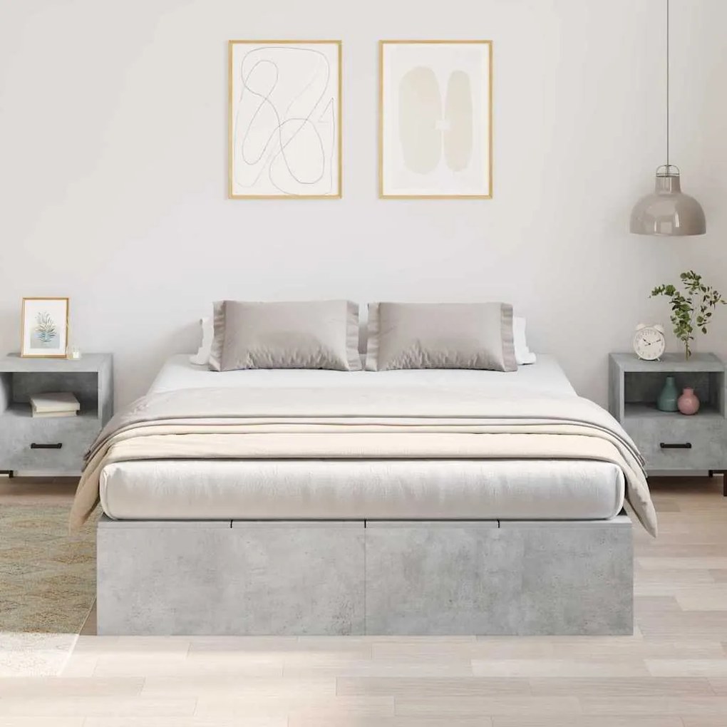 Cama de Armazenamento Cinza Concreto 140x190 cm