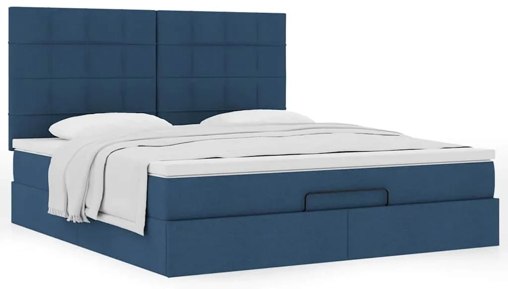 Estrutura de cama otomana com colchão 160x200 cm tecido azul
