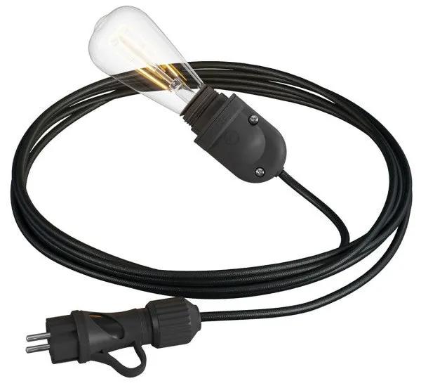 Eiva Snake, lâmpada portátil para exterior, cabo têxtil de 5 m, suporte para lâmpada à prova d'água IP65 e plugue - Sim
