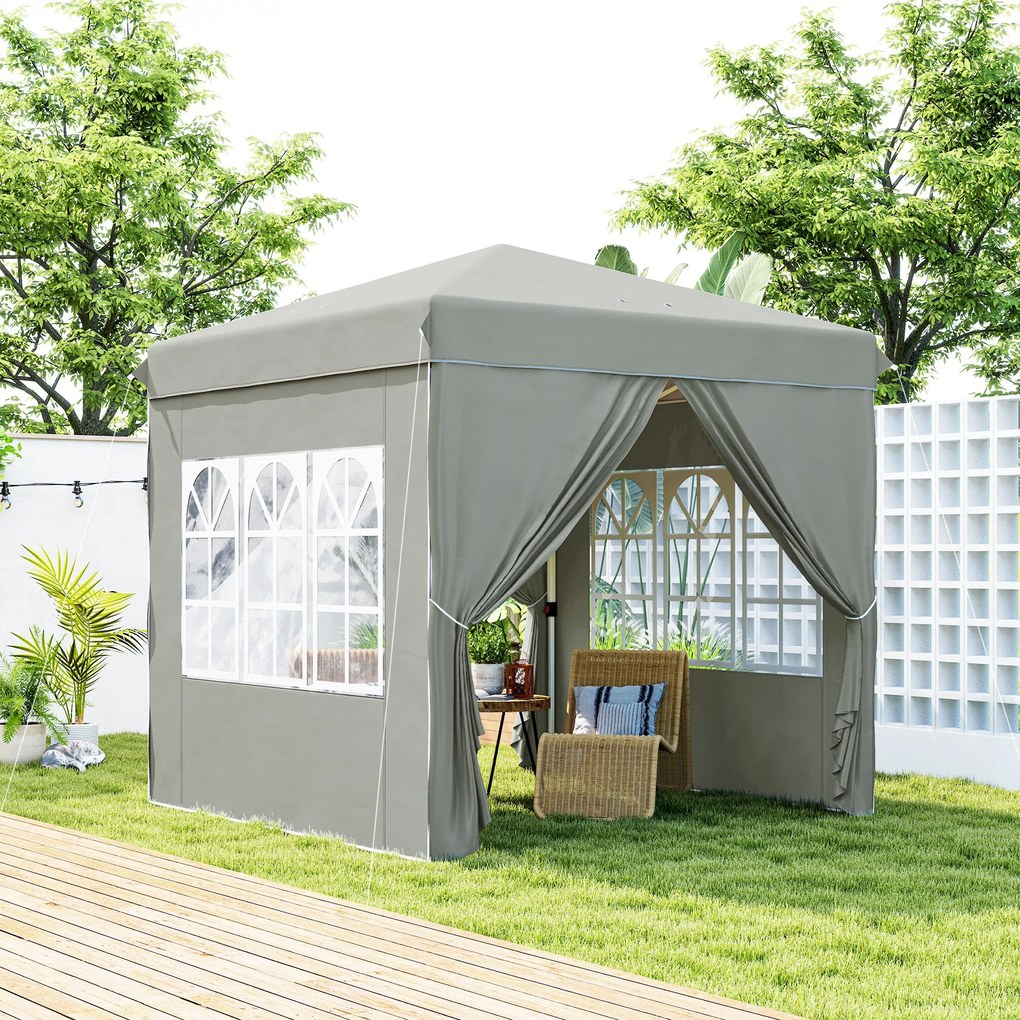 Tenda Dobrável Pop-Up 248x248x270 cm com 4 Paredes Laterais Anti-UV Altura Ajustável e Bolsa de Transporte Cinza Claro